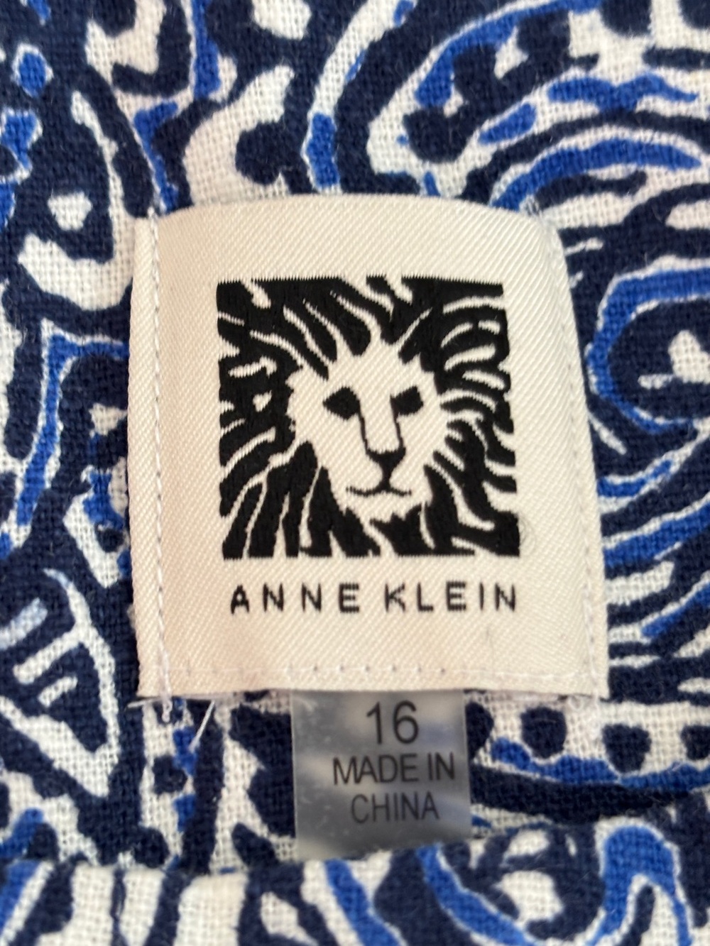 Anne Klein Fit & Flare Paisley Dress Size 16 Blue & White  w/ Belt Linen Blend - Picture 6 of 8